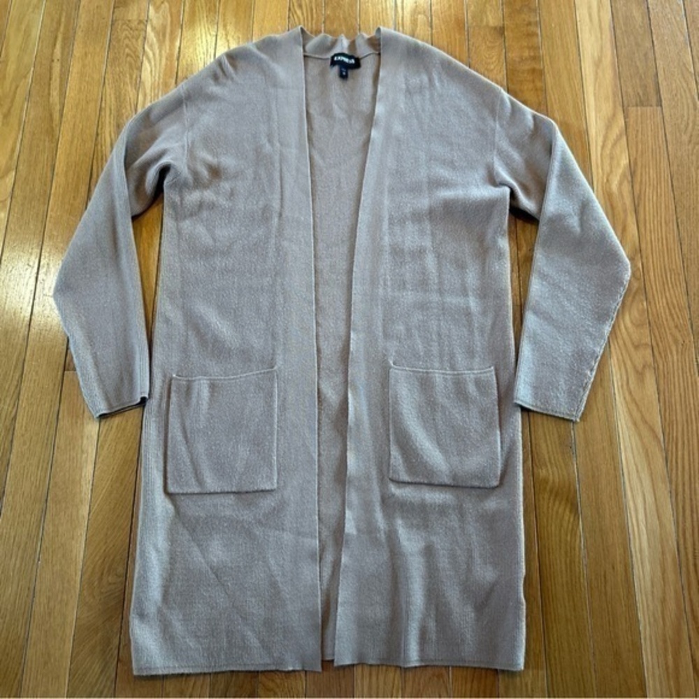 Express Open Pockets Front Longer Cardigan Sweater Camel Tan Size XS Work Casual